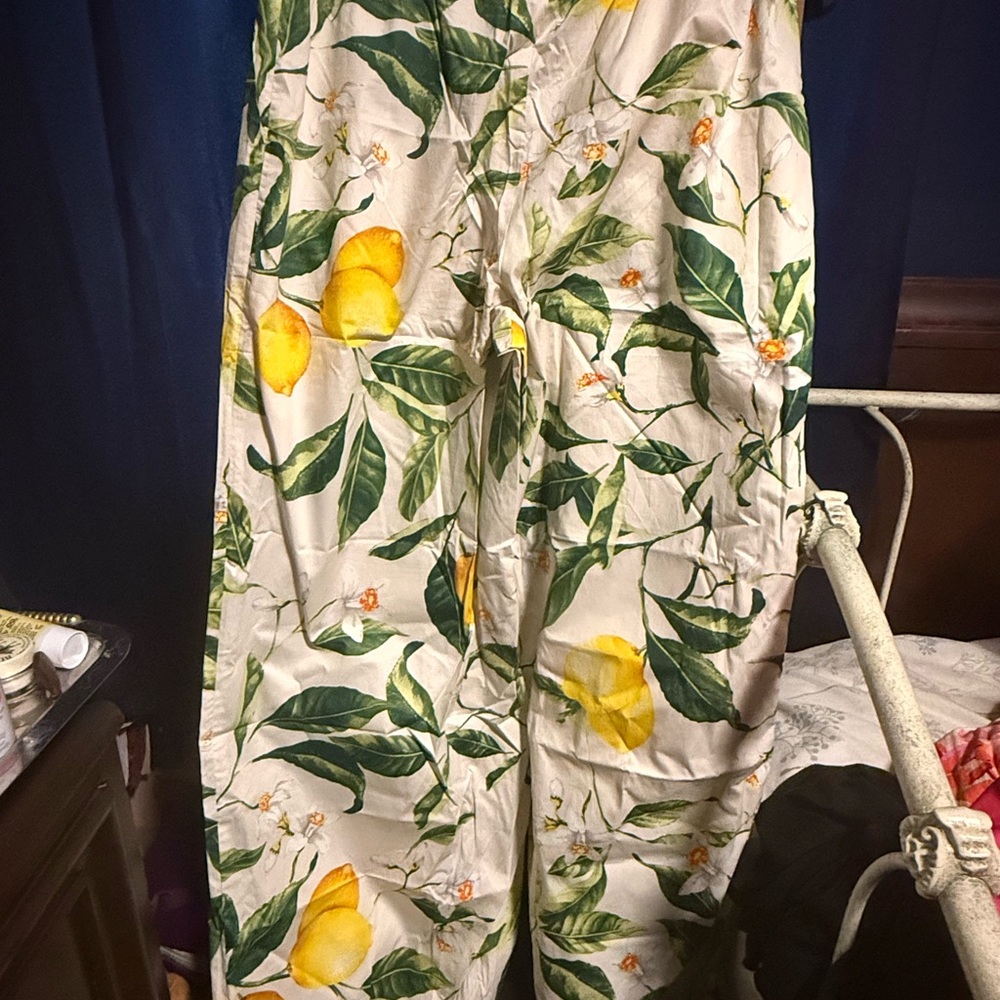 Express Green and Yellow Lemon Print Pants
